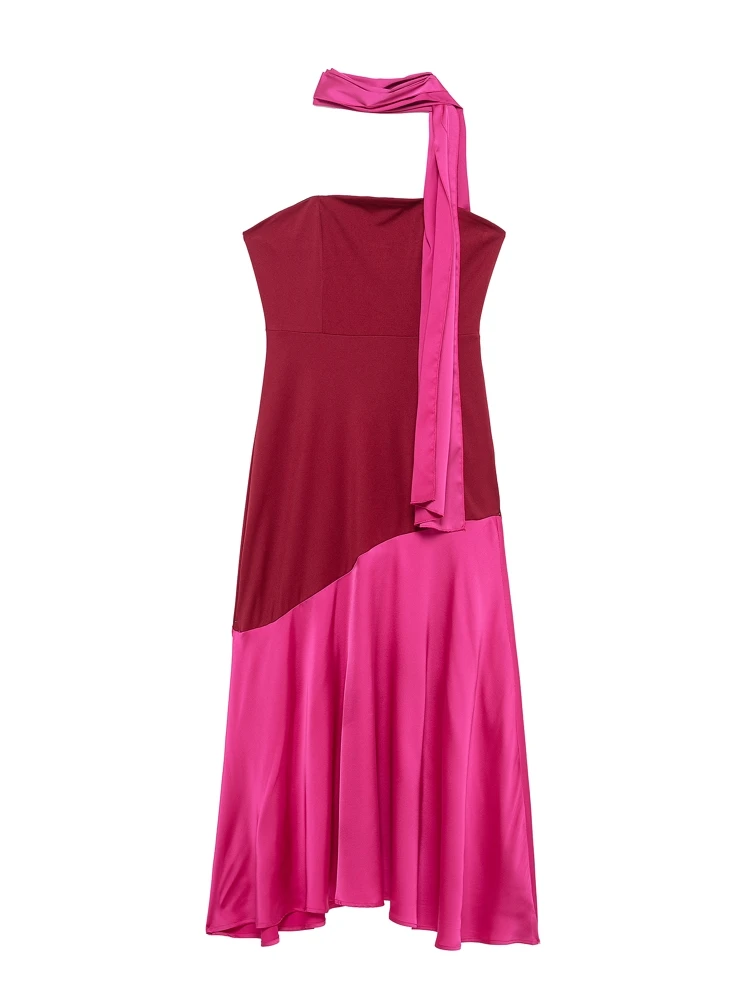 

OUROPEAN ZTATION 2025 Summer Female Elegant Sleeveless Maxi Skirt Dress Party Woman slash neck Collar Dresses Ruffles zipper Top