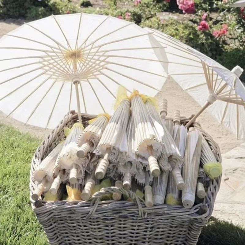 

Wholesale Bridal Wedding Parasol White Oil Paper Umbrella Chinese Folk Craft Umbrella Outdoor Wedding Parasol
