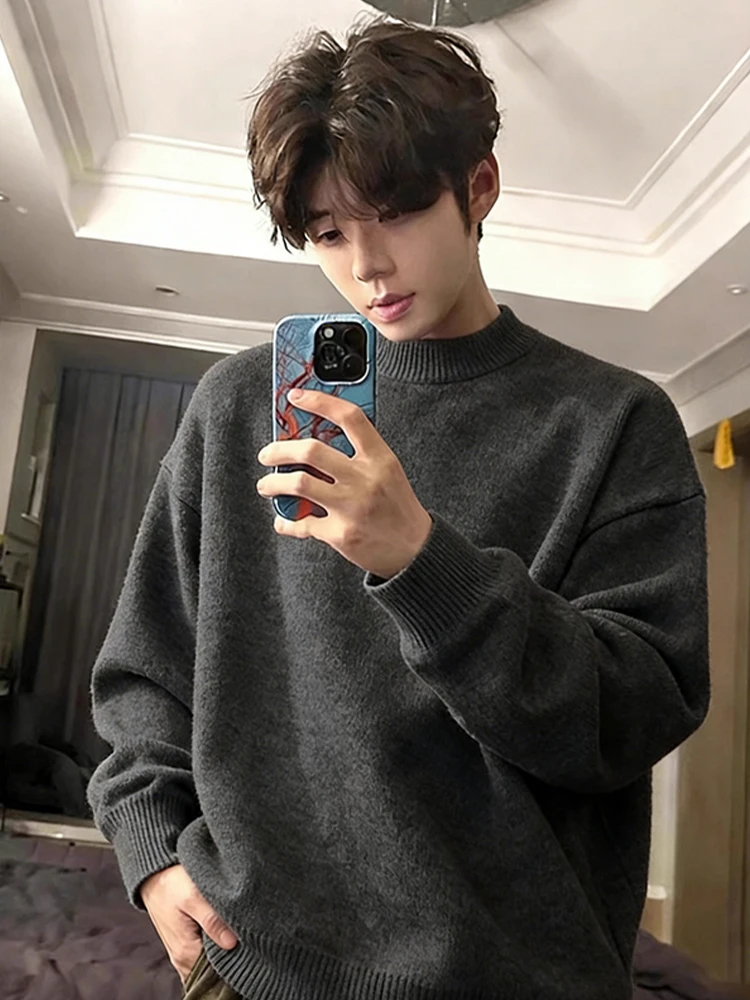 

Deep ey round Ne Fce Lined Knitwear Men's Winter Casual Wear Innerwear Outerwear Comfortable Loose Fit Long Sve