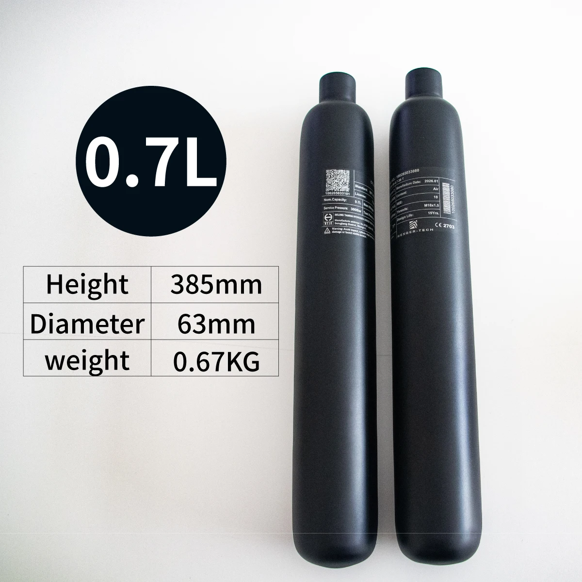 Helic Tech 4500PSI 300Bar 30MPA 0.7L /Carbon Fiber Cylinder HPA Tank Diving Scuba Bottle  M18*1.5