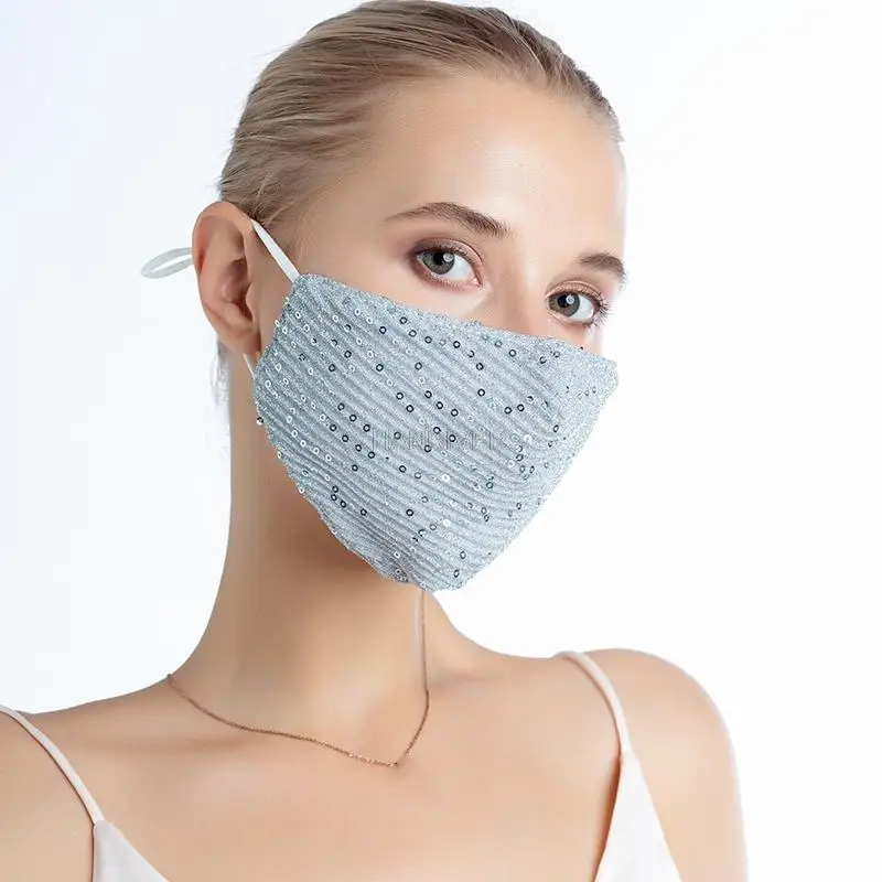 2pc Bright silk sequined personality mask fashion mask mask thin cotton is prevented bask in summer dust mask