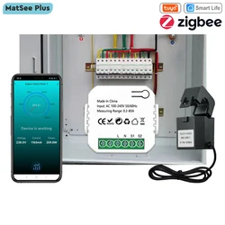 Tuya Smart-Compteur d'énergie Zigequation avec pince, moniteur d'application, tension KWh, courant, consommation d'énergie, 110V, 240V, Smart Life, 80A