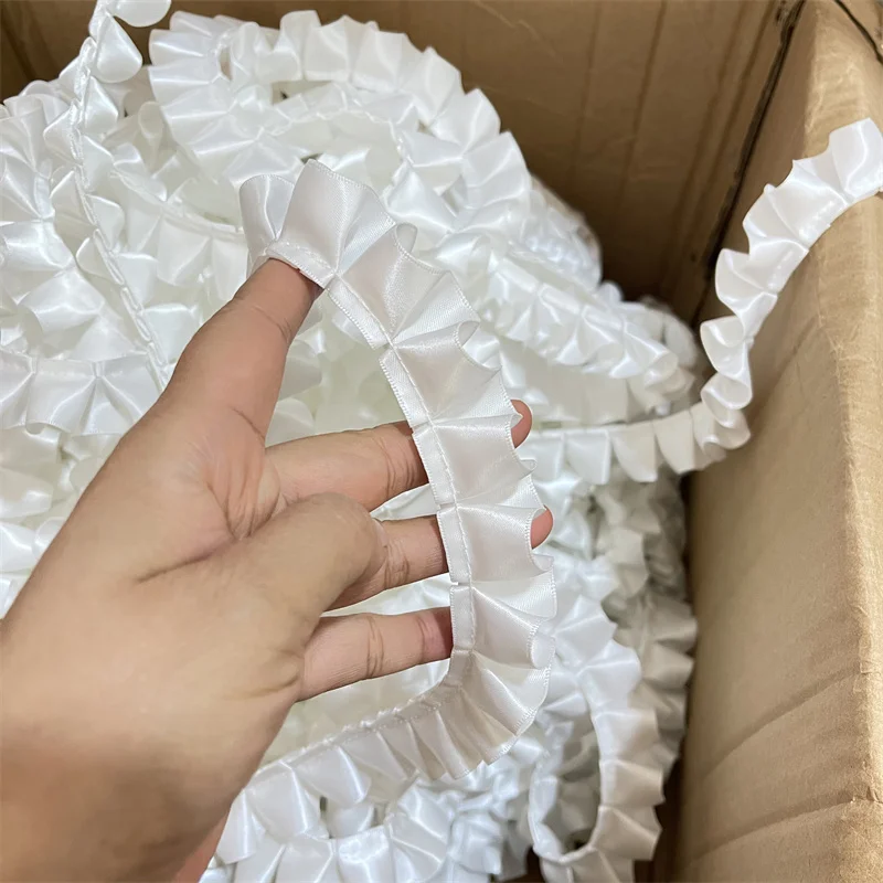 2.5CM Wide White Black Glitter Satin 3D Pleated Sewing Cloth Lace Fabirc Embroidery Ruffle Trim Dress Collar DIY Fringe Ribbon