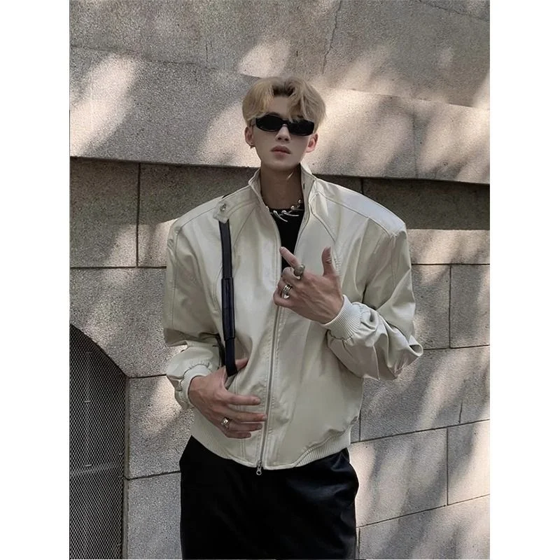 

Мужская кожаная куртка-бомбер с воротником-стойкой, в стиле ретро, для весны и осени, свободного кроя, стандартный размер