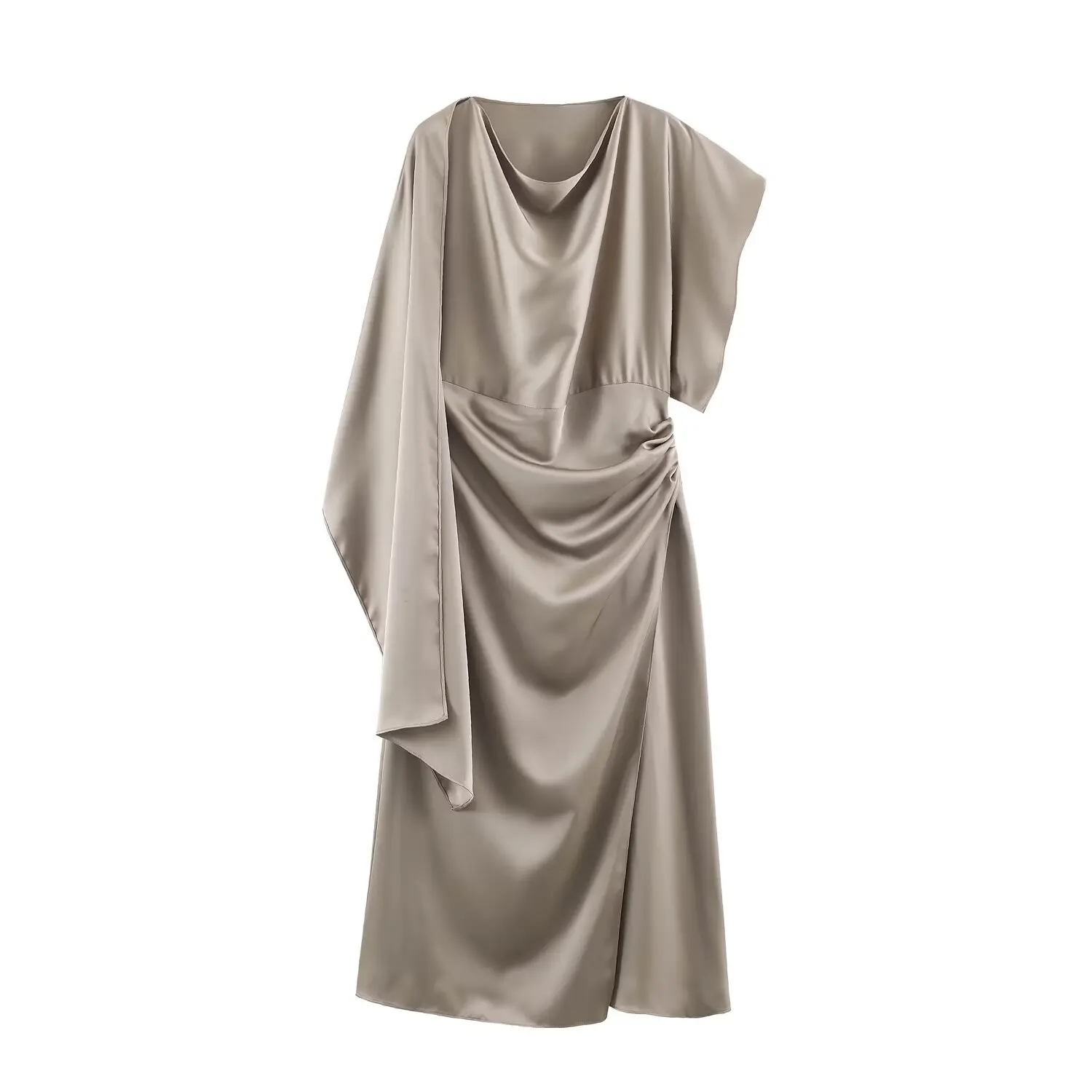 TFMLN Damen Elegante Lange Kleider Mode Asymmetrische Midi-Länge Bequeme Schicke Einfarbige Stufenkleider für Abendpartys 2026 Damenmode – Detail 2