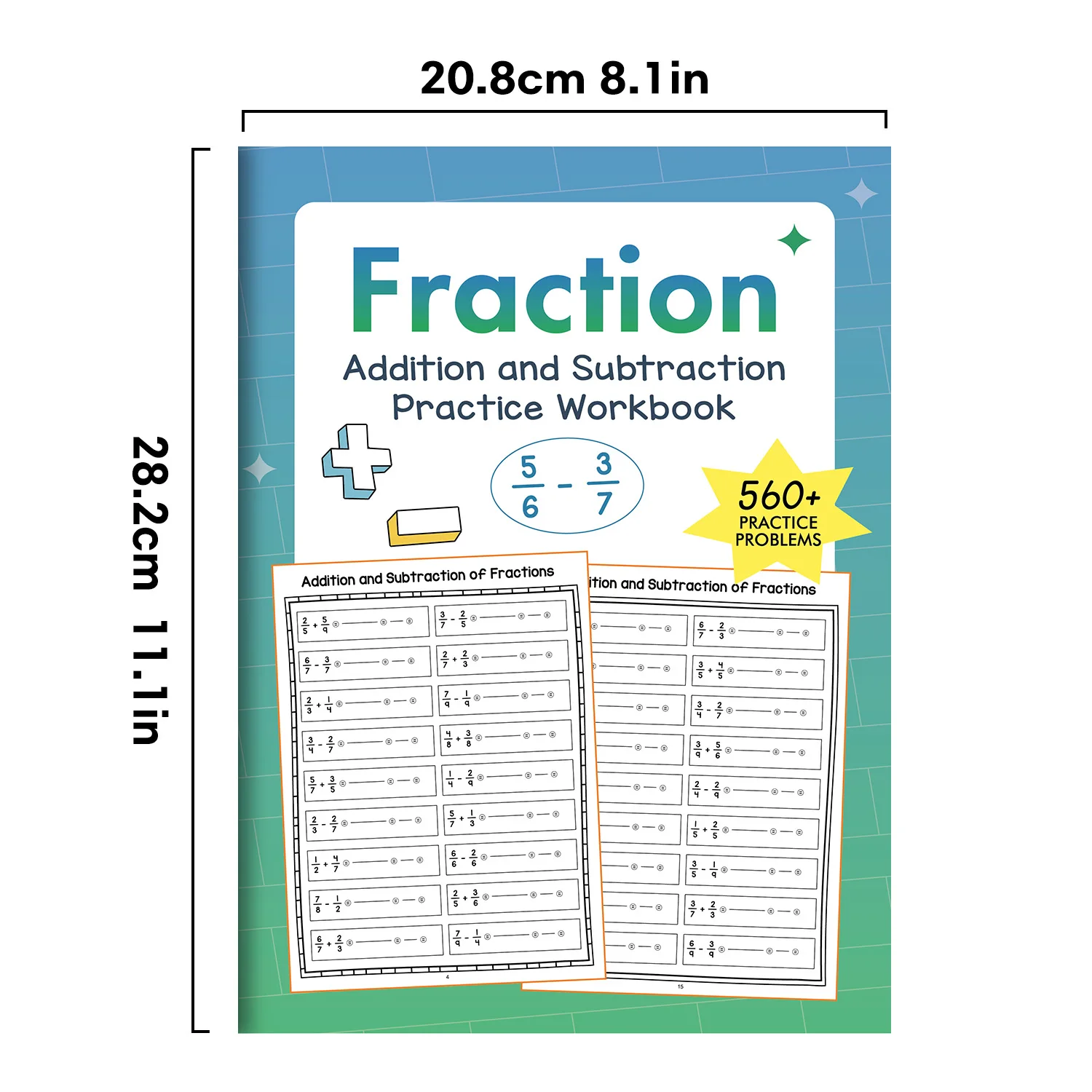Kids Math Practice Book Adding and Subtracting Training Steps Decomposition Fractional Multiplication Division