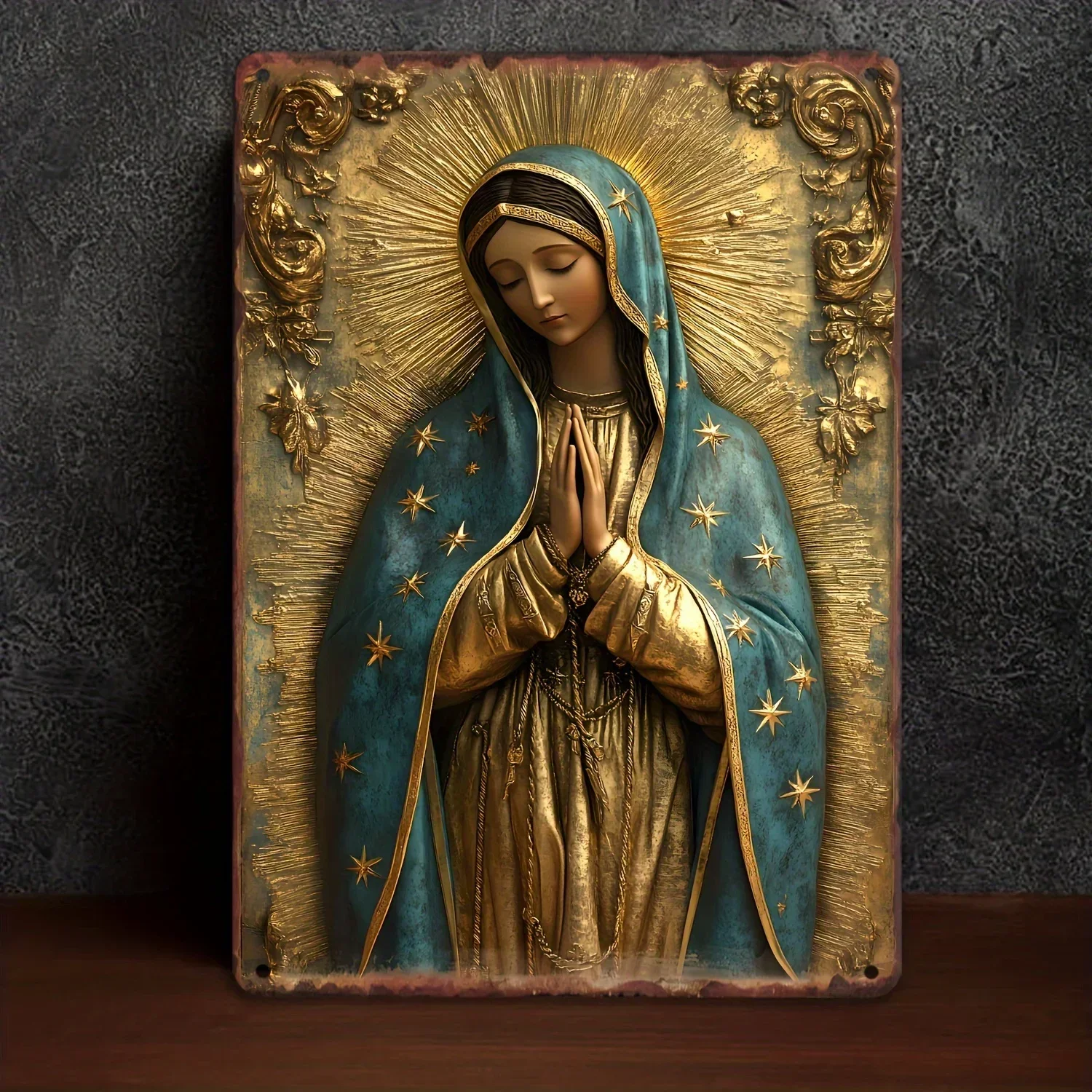 Panneau métallique Vintage vierge de Guadalupe, Art mural en aluminium de Style américain rustique, icône de la marie religieuse
