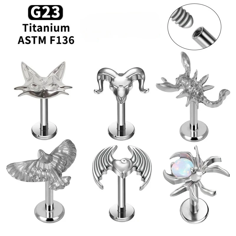 G23 Titanium 16G Animal Labret Lip Piercing Internal Thread Helix Tragus Cartilage Nose Studs Jewelry