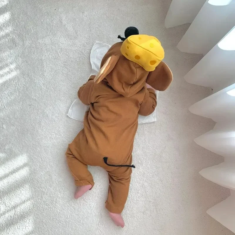 HoneyCherry New Halloween Baby Mouse Romper z kapturem Noworodek Bawełniany kombinezon z długim rękawem