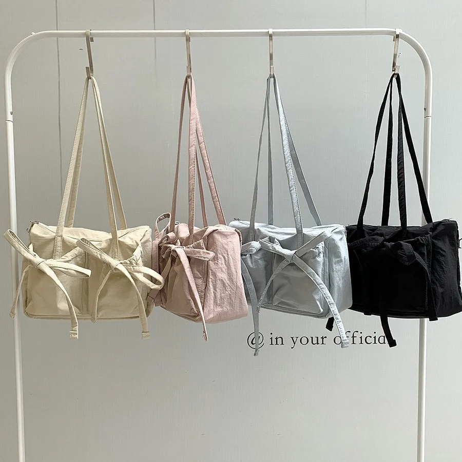 Sweet Girls Bowknot Nylon Shoulder Women Bag Korean Niche Design Bow Summer Travel Beach Bag Female Totes Bags for Women Handbag