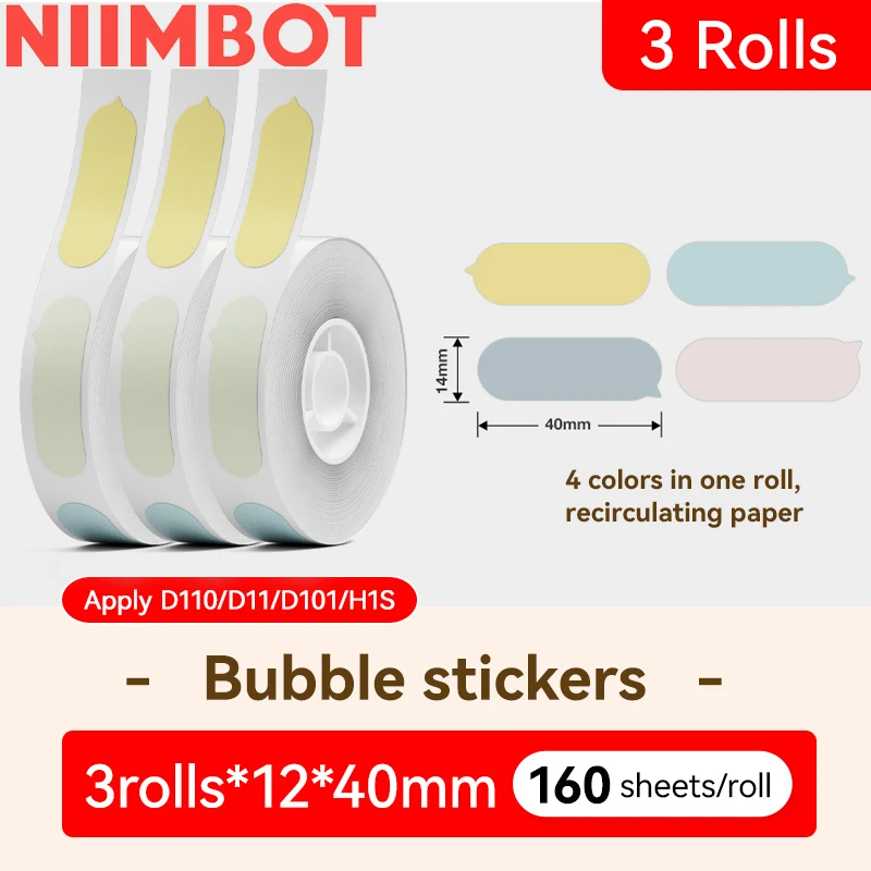 

3 Rolls Color Thermal Label Paper Self-adhesive Sticker for Niimbot D11 D110 D101 H1S Home Office Printer