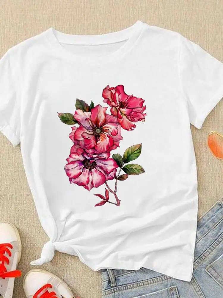 Bloem Zoete Jaren 90 Schattige Mooie Vrouwen Mode T-Shirt Cartoon T-Shirts T-Shirts T-Shirt Casual Bedrukt Grafische T-Top Dameprint Kleding