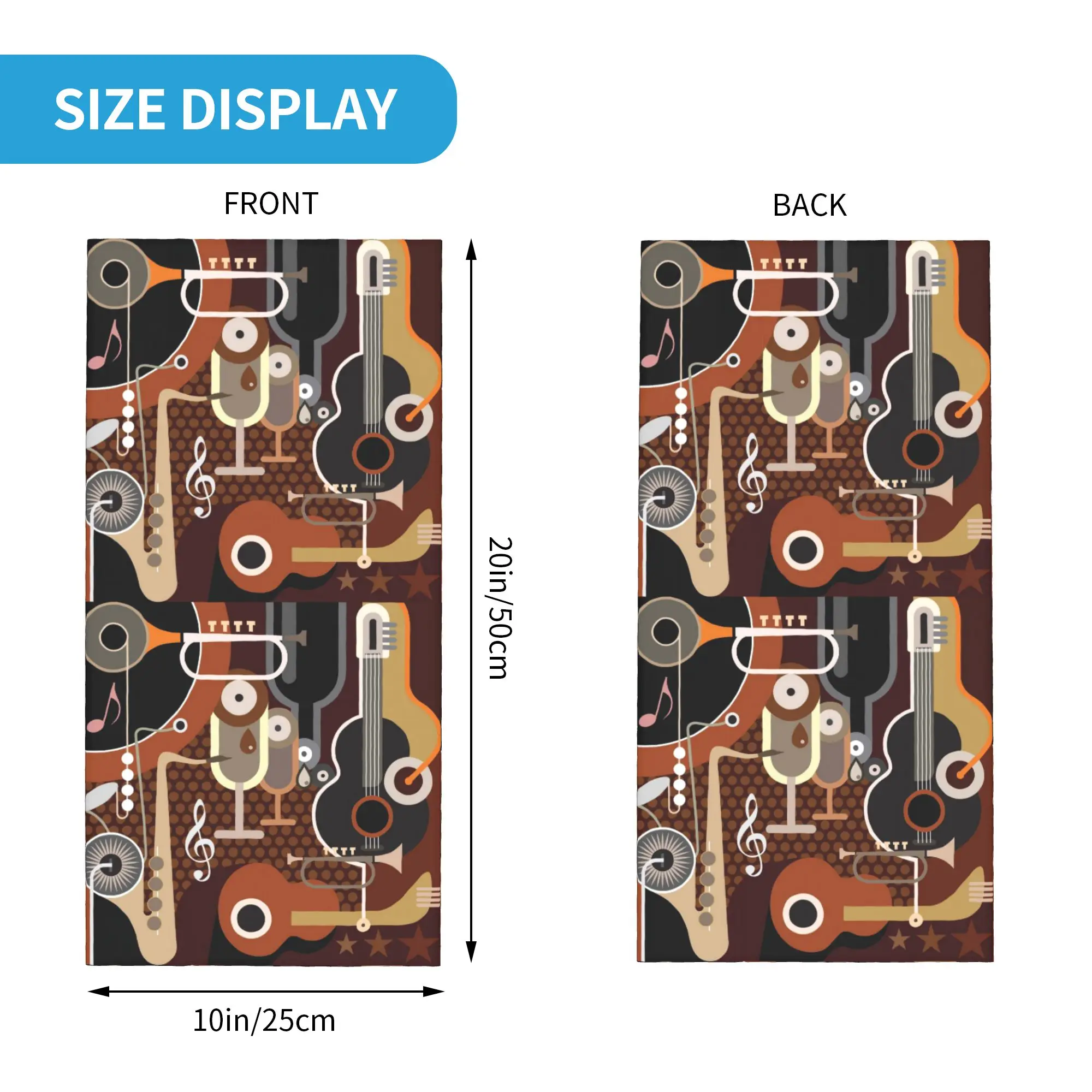 Retro Jazz Music Design Bandana Neck Gaiter Printed Mask Scarf Cycling Scarf Running Unisex Adult Washable