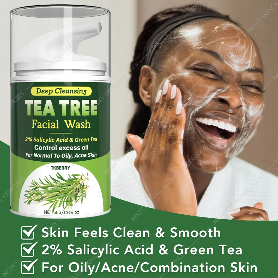 TKBERRY Tea Tree Oil Foaming Facial Cleanser with Salicylic Acid, Clarify, Daily Skin Cleanser for Normal to Oilly Skin