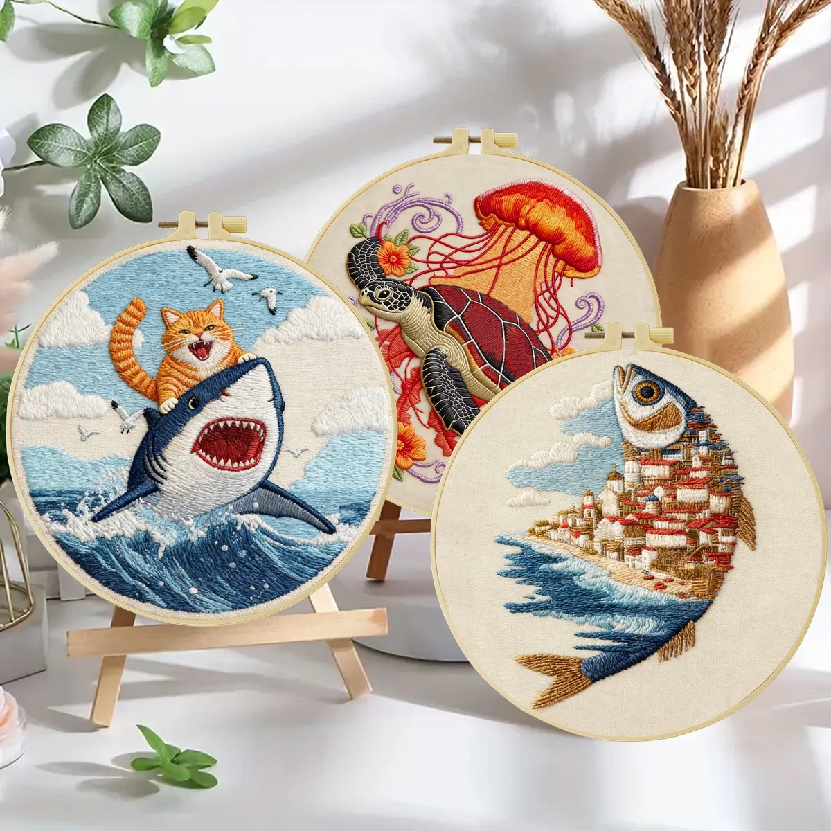 3-teiliges DIY-Stickmaterial-Set für Anfänger, inklusive Nadeln, Fäden, Stick-Starter-Kit, Kreuzstich-Kunst als Geschenk. – Detail 3