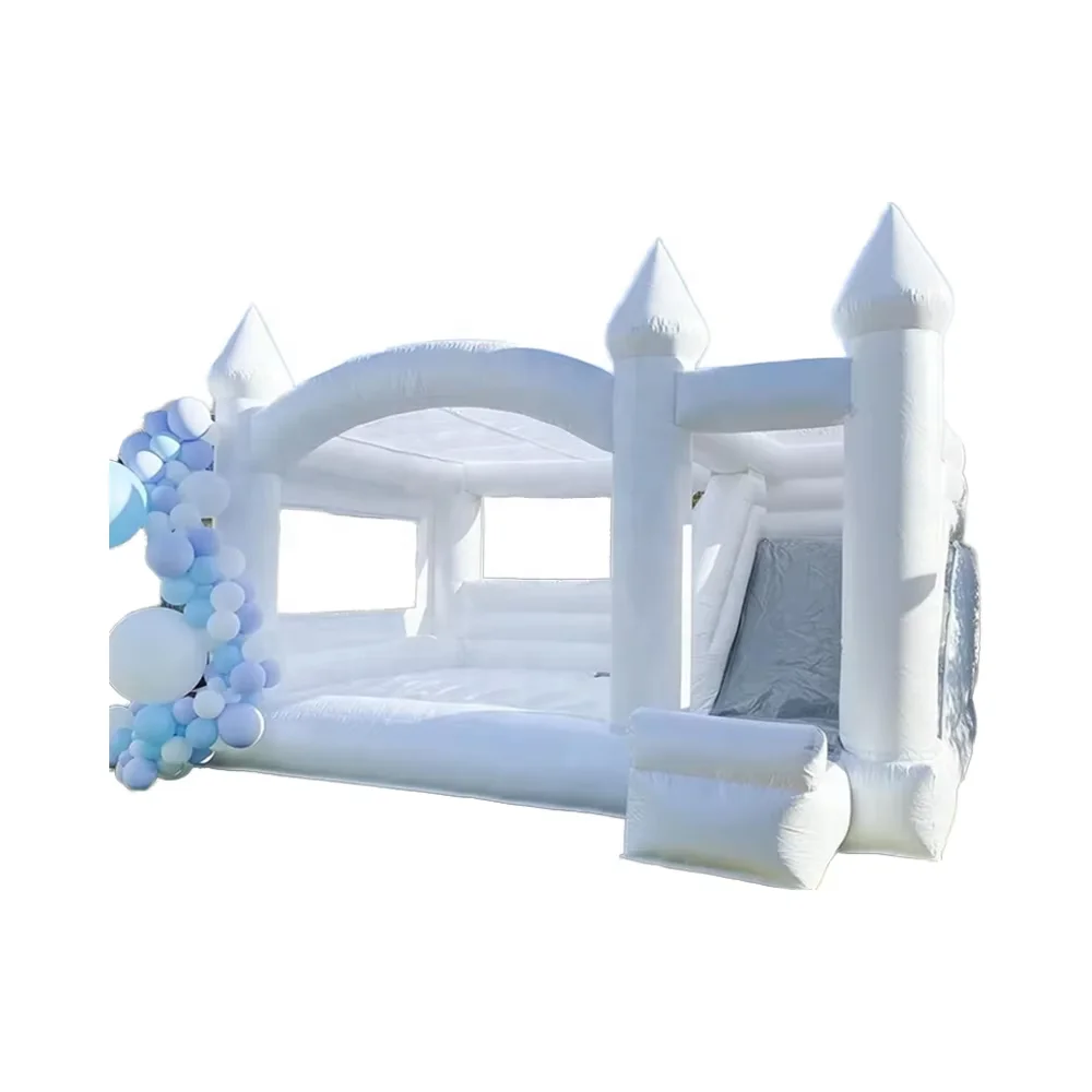 

Commercial Inflatable Castle White Jump House with Sliding Inflatable Balloon Bounce House for Weddings