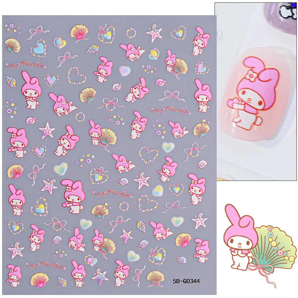 1 unidad de pegatinas en relieve 5D de Hello Kitty con lazo rojo, decoración artística de uñas, estilo japonés Kuromi y2k, pegatinas para uñas para niñas, accesorio de manicura