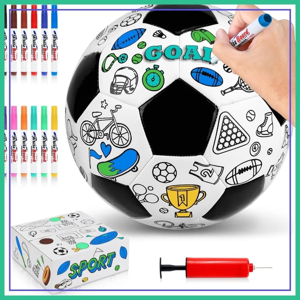 

DIY Custom Soccer Ball Kit Size 4 with Pump & 12 Markers for Kids