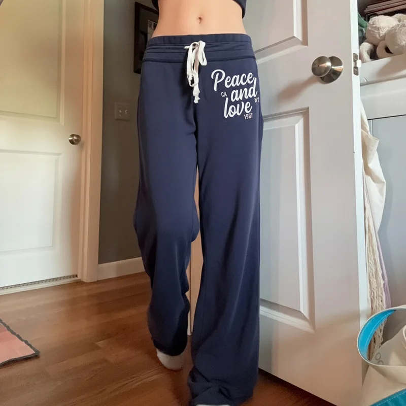 Pantaloni a gamba dritta Dstring stampati casual Pantaloni Dstring comodi da donna Retro Sle Fibra di poliestere Vita l