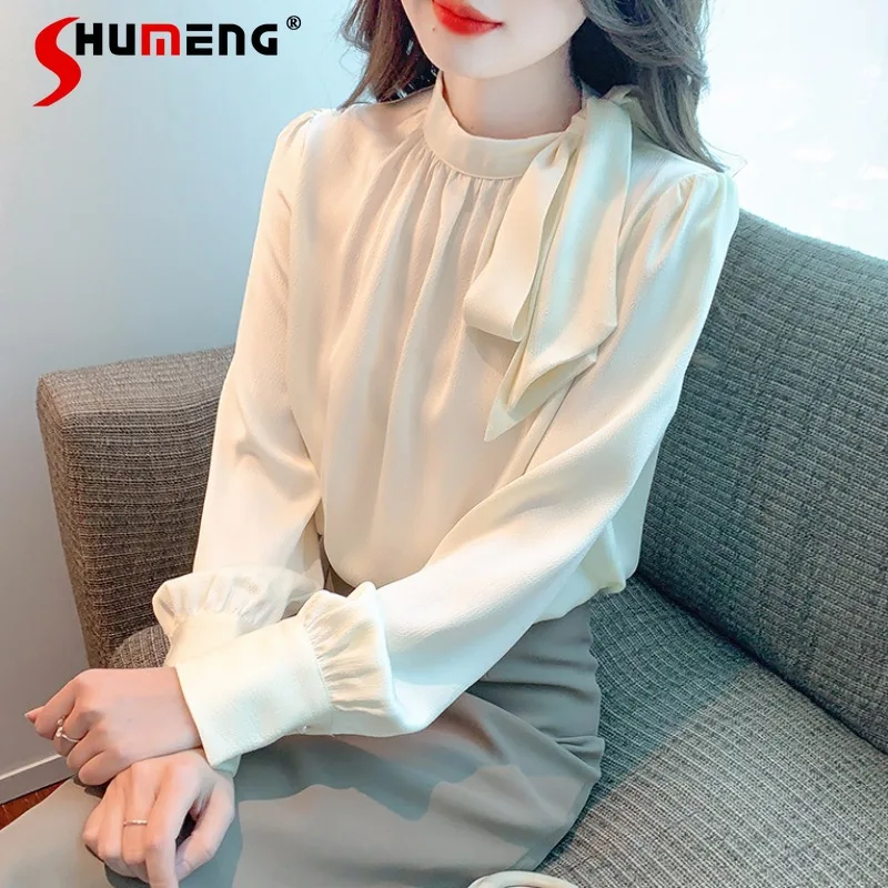 

High-End Chiffon Shirt Women's Spring and Autumn 2023 New European Goods Western Style Tops Popular Long Sleeve Bottoming Top