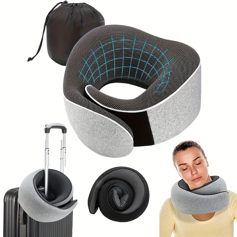 

Memory Foam Travel Neck Pillow U-shaped Pillow Snail Style Travel Neck Support Portable Adjustable Soft Noon Break Sleep Pillows