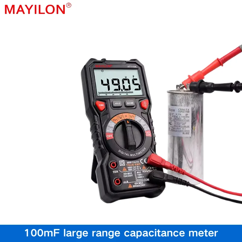 MAYILON HT118A HT118C HT118D High Precision Multimeter Capacitance Data Hold AC DC Ohm Hz NCV Live Duty Tester