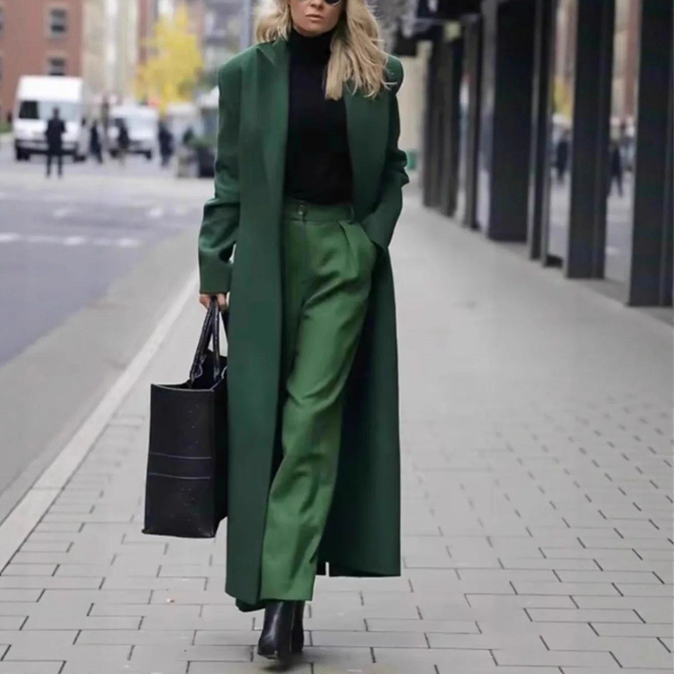 Caldo cappotto di lana Casual lungo colore puro Autunno Inverno da donna Faion Capispalla Materiale di seta V-Ne Cappotto stampato sottile