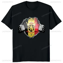 I Am Belgium Hero Graphic Printed Man Tshirt Belgium Flag Shield Tops Short Sleeve Streetwear Hipster Women T Shirt Loose Tees