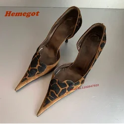 Spicy Girls Pointy Toe Leopard Pumps Stiletto Heels Shallow Side Air High Heels 2024 Newest Sexy Party Shoes Elegant Women