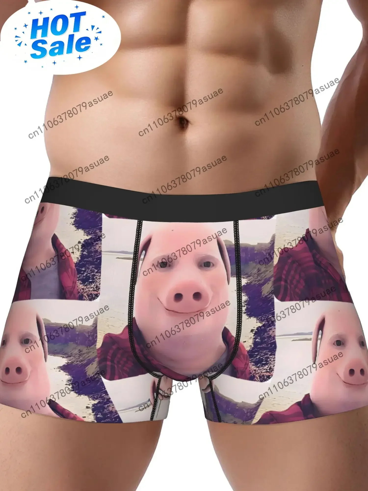Men's Novelty Boxer Briefs with John Pork Pig Character Print - Mid-Stretch Fabric Non-Transparent Hand Wash/Dry Clean