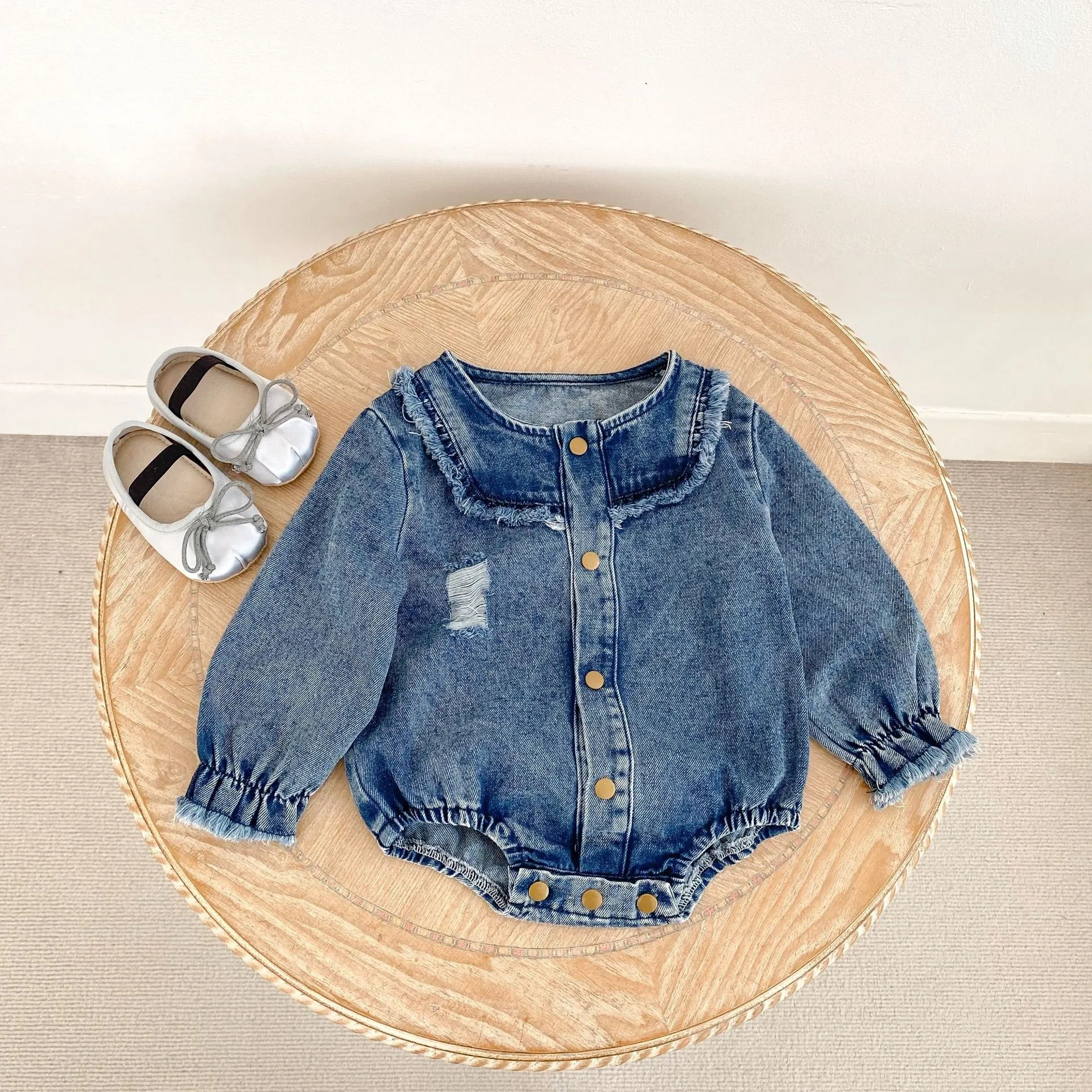 2026 Autumn New Baby Girl Long Sleeve Denim Bodysuit Infant Toddler Cute Single Breasted Jumpsuit Newborn Clothes 0-24M