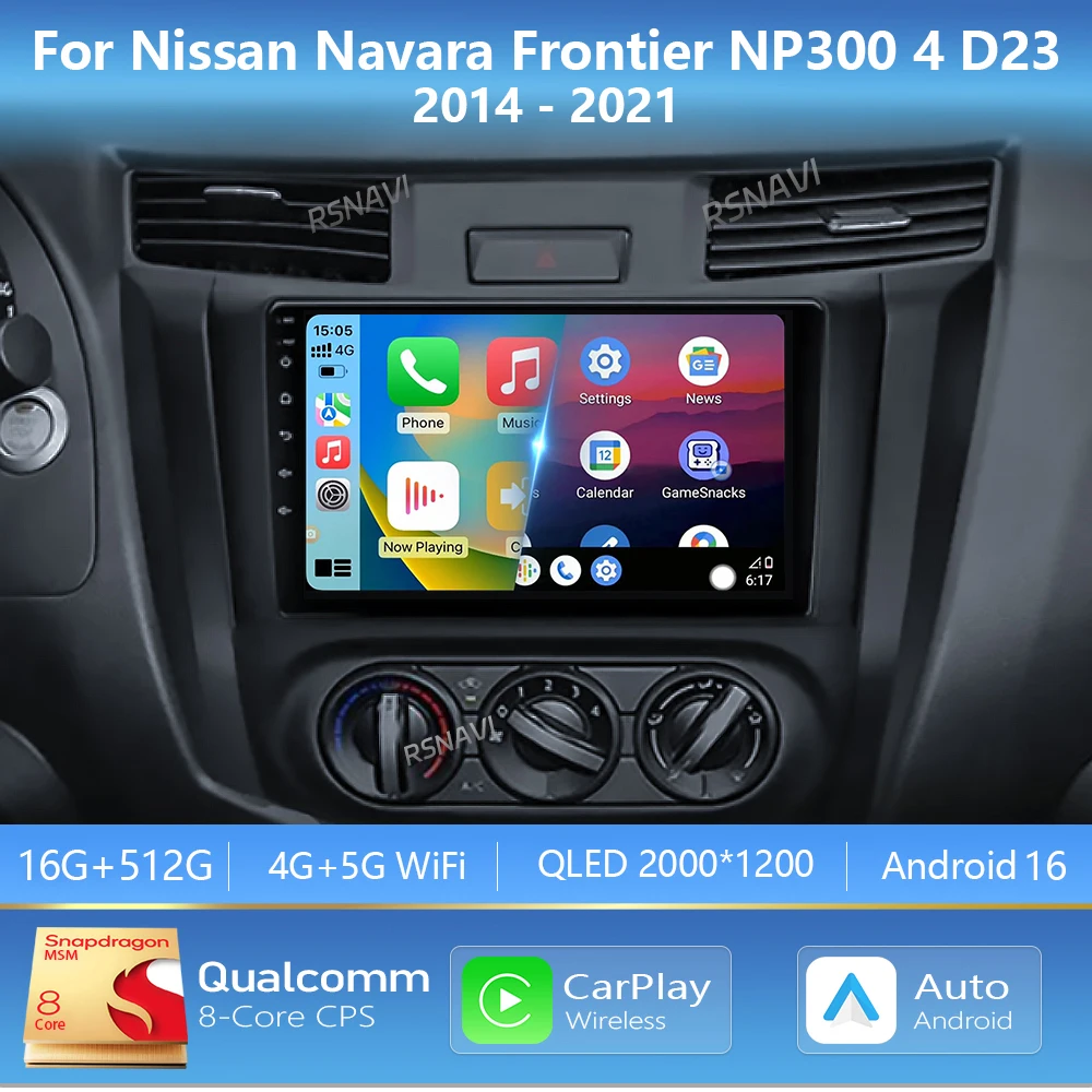 Android 16 Carplay para Nissan Navara Frontier NP300 4 D23 2014-2021, Unidad Principal, Autoradio Estéreo 2din, Radio para Auto, Reproductor Multimedia