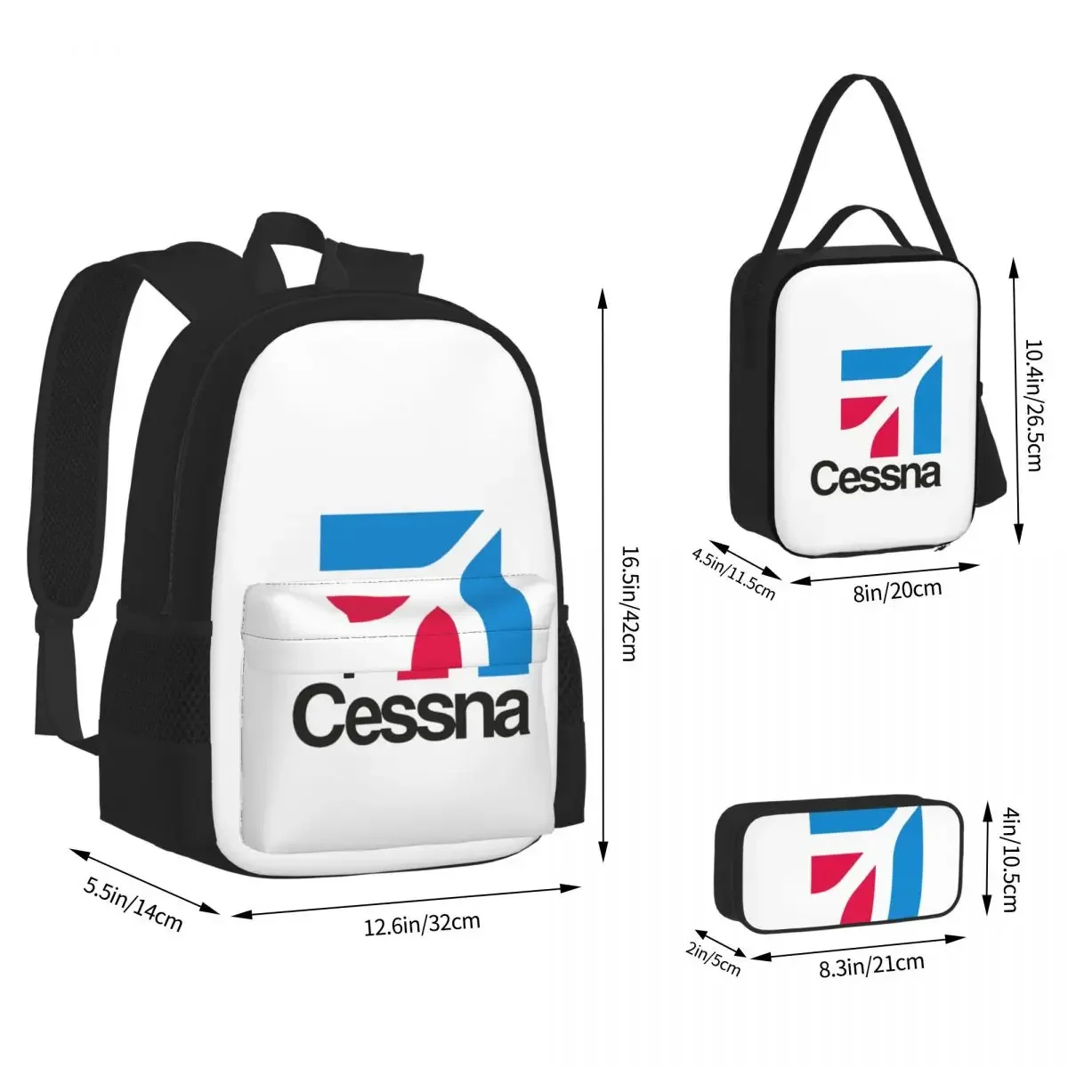 Cessna Aircraft Aviation Backpacks Boys Girls Bookbag Children School Bags Kids Rucksack Lunch Bag Pen Bag Three-Piece Set