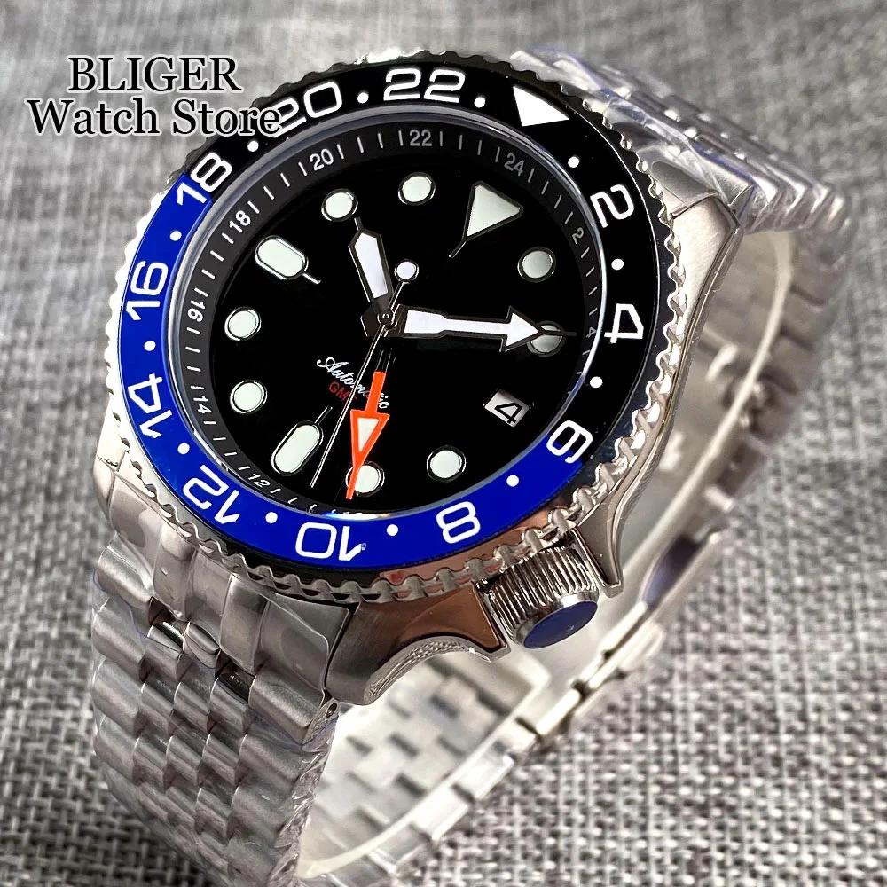 Imagem -04 - Tandorio Dive 41 mm Preto Nh34 Gmt Aço Relógio Mecânico Homens Nh34a 24 Horas Capítulo Anel 120 Clique Bezel Sapphire Glass 3.8 Coroa