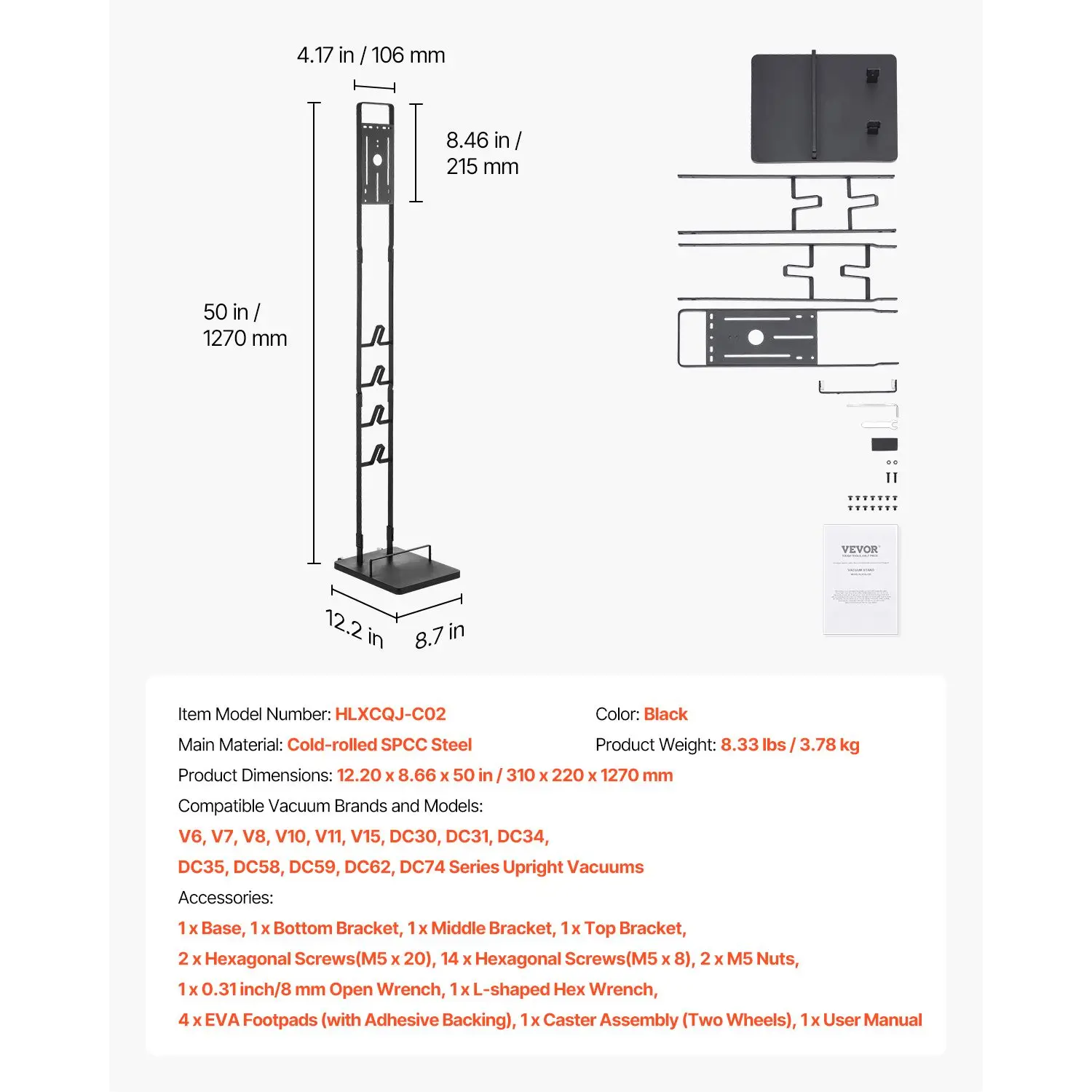 Vacuum Stand, Compatible With Dyson V6 V7 V8 V10 V11 V15, Stable Vacuum Stand Holder with Wheels for Dyson DC30 DC31 DC34 DC35 DC58 DC59 DC62 D74 Cordless Upright Vacuum Cleaners & Accessories