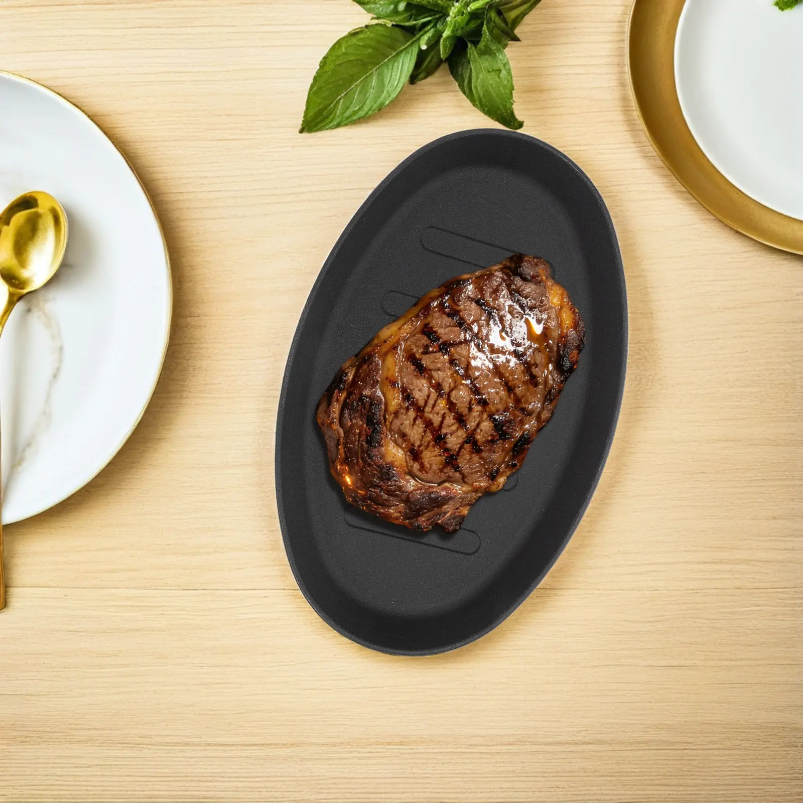 Plancha de hierro fundido de 10 pulgadas para bistecs, sizzle pan, parrilla para fajitas, antiadherente, con retención de calor, para cocina doméstica y fiestas de barbacoa
