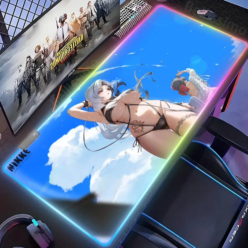 

Endless Sexy NIKKE Girls Desktop Setup RGB PC gamers Non-Slip keyboard Rubber Edge locking Anime Desk Protector Luminescence