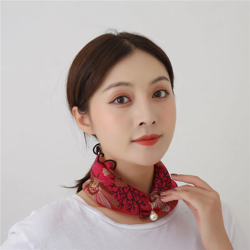 Fashion Lace Variety Scarf Necklace Creative Fake Pearl Pendant Scarf Elegant Loop Scarf for Women Clothing Accessories