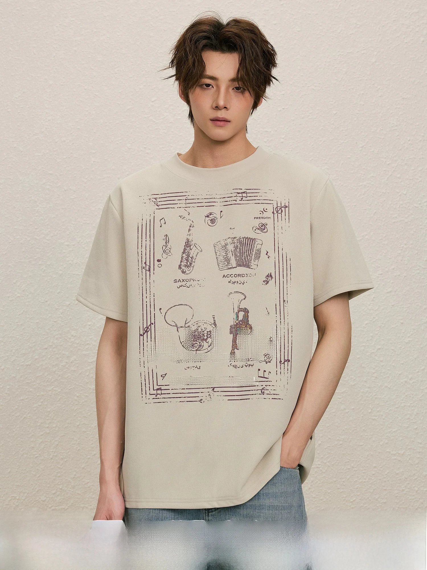 ALLIN Men's Loose Breathable Short Sleeve T-shirt Fashion Brand Printed Casual Top Comfortable Polyester Spring Summer