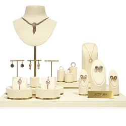 Jewelry Set Display Props Beige White Metal Window Display Set Necklace Earrings Ring Bracelet Jewelry Display Stand