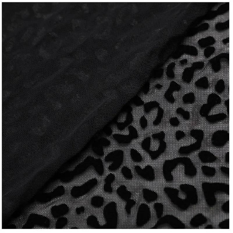 50cm/100cm*150cm Leopard Flocking Hexagonal Mesh Fabric Stretch Mesh Fabric African Net Fabrics for DIY Sewing Clothing