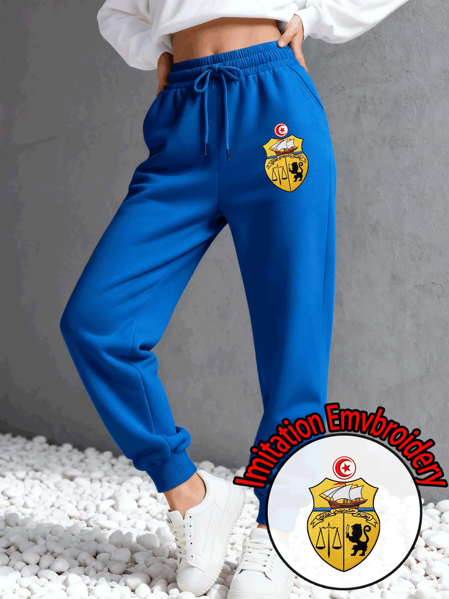Tunisia Imitation Embroidery Print Women Sweatpants Autumn Casual Pants Pocket Multicolor Trousers All-Match Fleece Jogging Pant