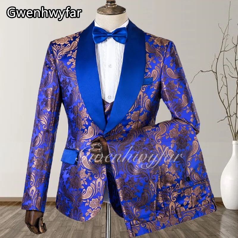 Trajes ajustados a medida para hombre, esmoquin para novio, tres piezas, tamaño grande Regular, Azul Real, 2022