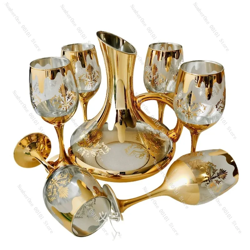 Golden Tall Cocktail Cup Set: European Electroplating Process Lead-Free Calcium Glass Wine Glass