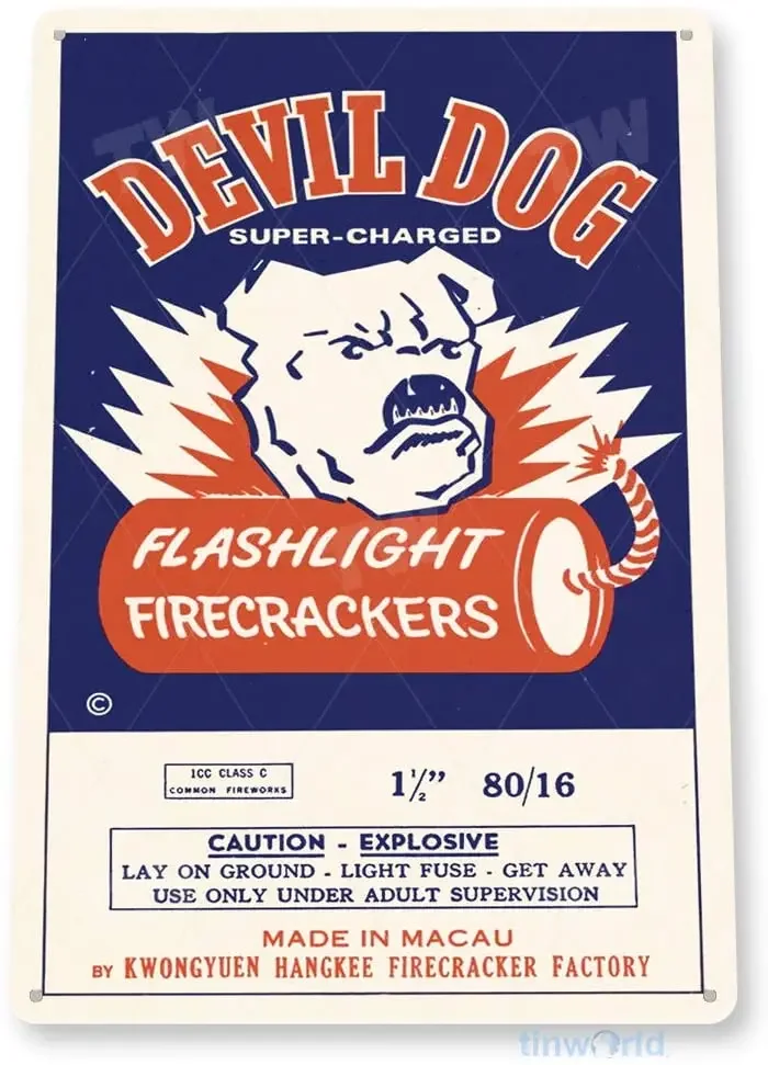 Devil Dog Flashlight Firecracker Sign Vintage Metal Tin Sign 12x8inch 20x30cm