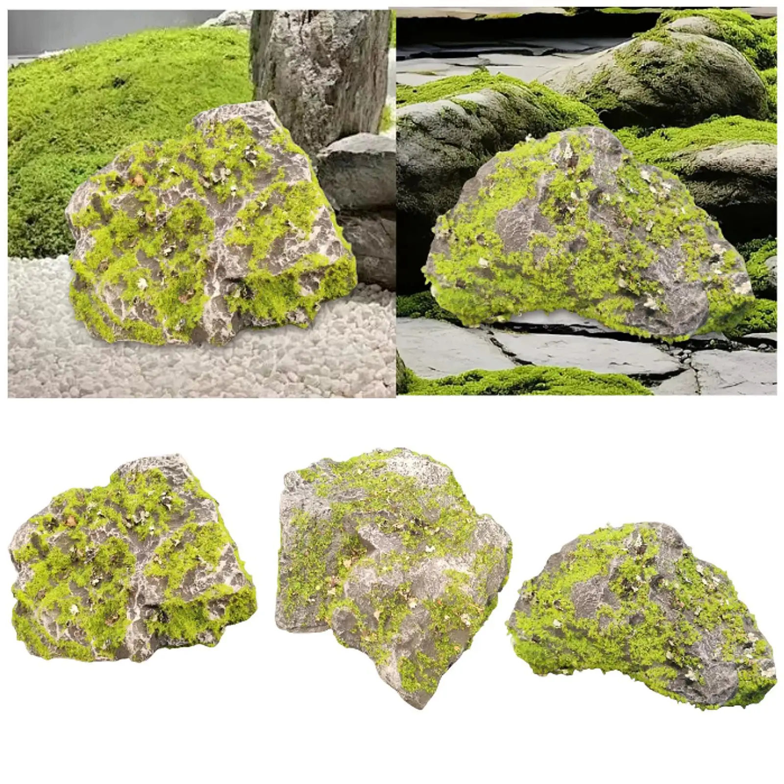 

Green Moss Covered Stone Faux Stone Lightweight Artificial Moss Rock for Floral Arrangements Plant Potted Vase Glass Cylinder