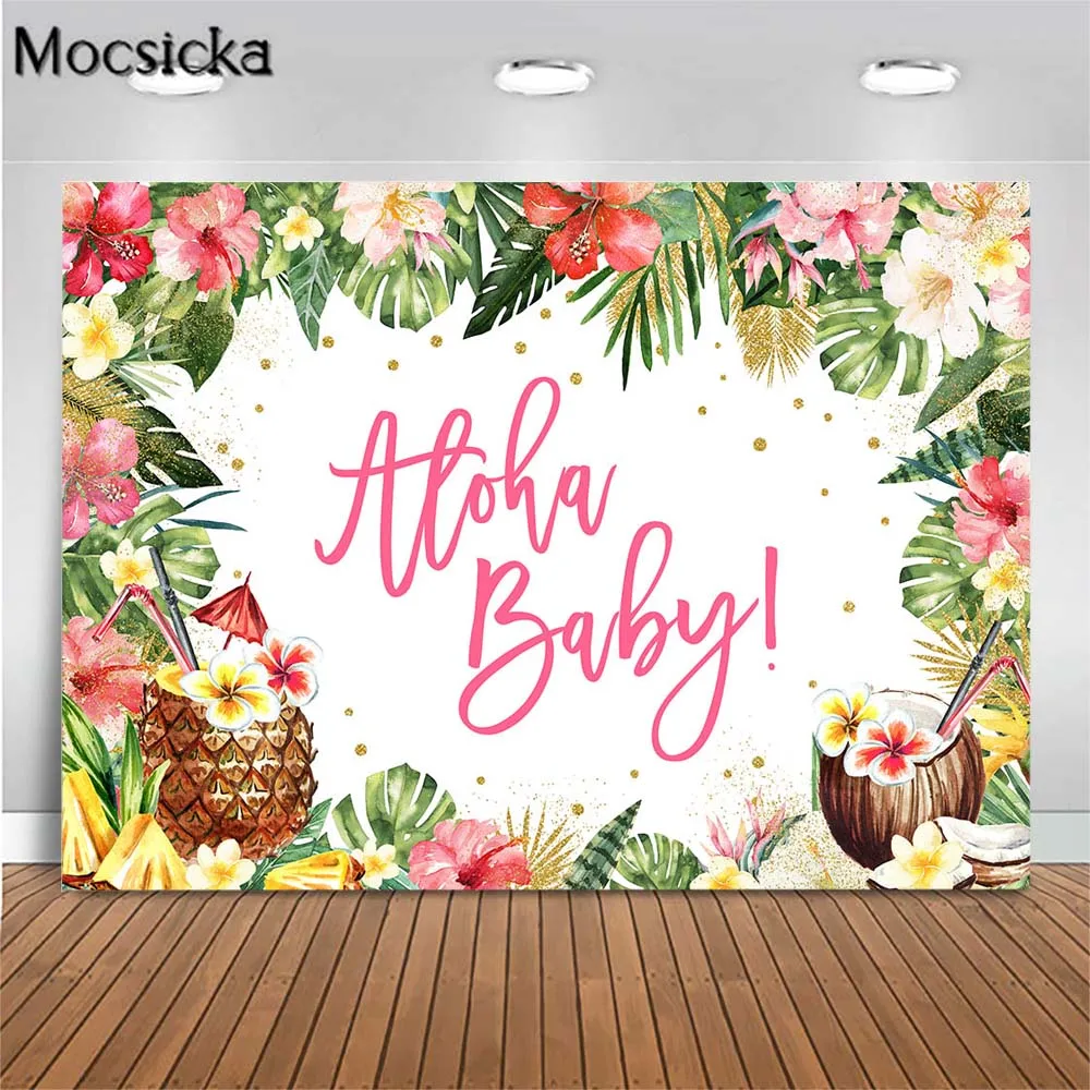 

Mocsicka Aloha Baby Photography Backdrops Summer Hawaiian Tropical Flower Photographic Background Baby Shower Backdrop Photocall