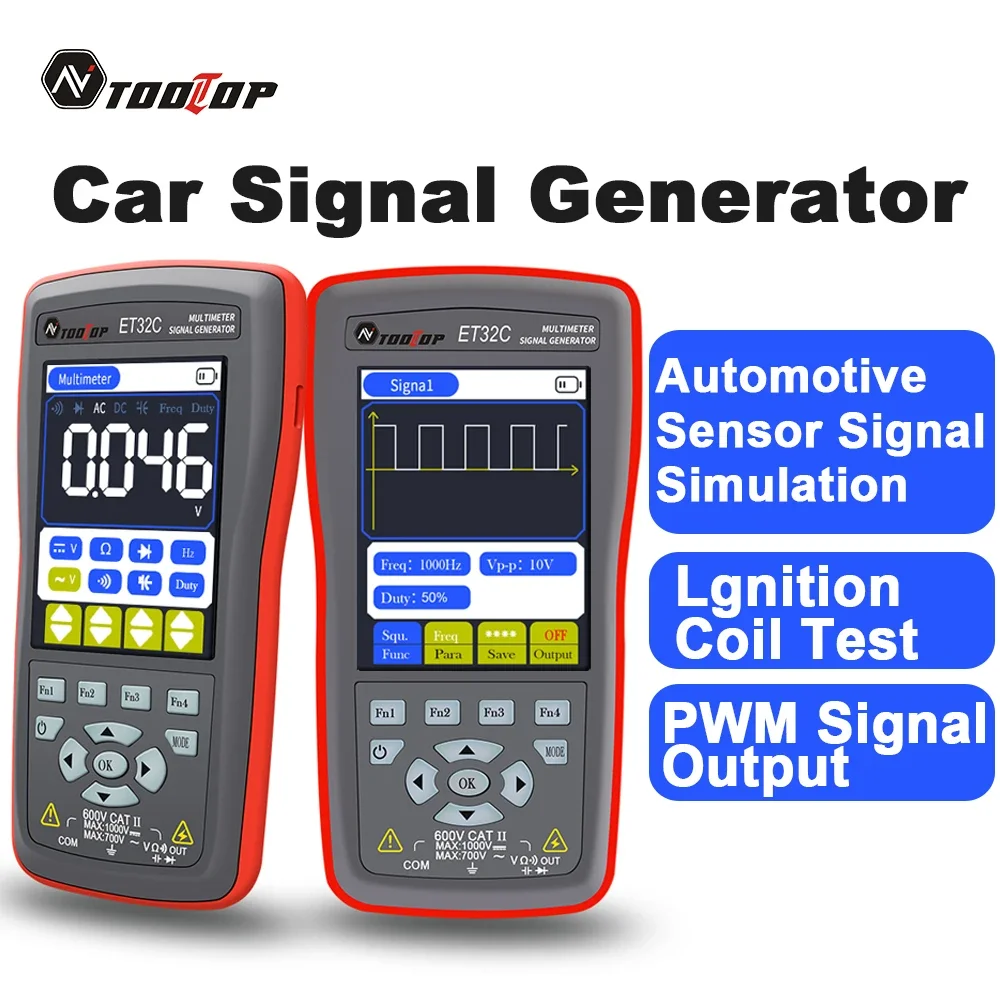 TOOLTOP ET32C Automotive Signal Generator Multimeter Car Signal Simulator Duty Voltage Hz Ohm Capacitor Ignition Coil Test