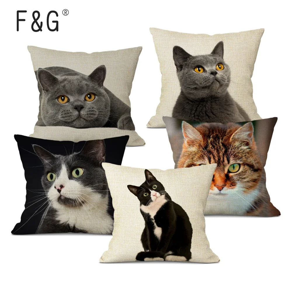 Pet Cat Print Throw Pillow Case Cute Shorthair Decorative Cushion Cover for Home Decor