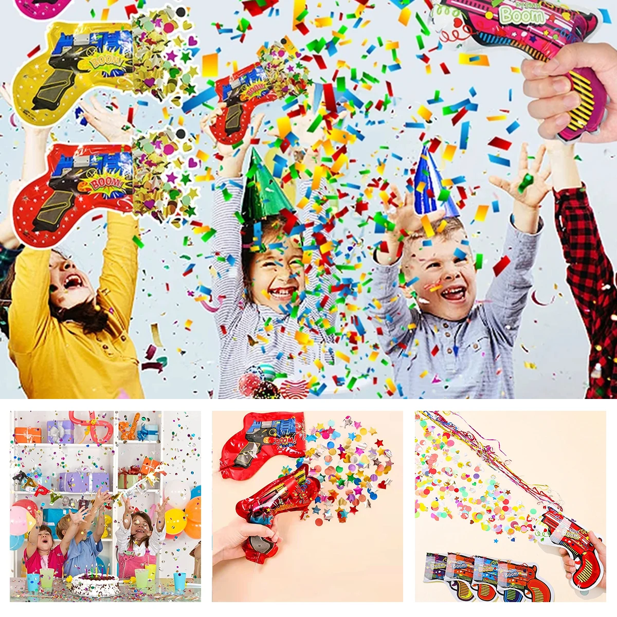 40/10Pcs Fireworks Inflatable Confetti Gun Manual Inflation Poppers Confetti Shooter Hand Confetti Cannon Color Inflatable Toy view 6
